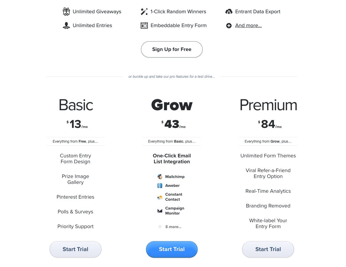 Rafflecopter pricing image